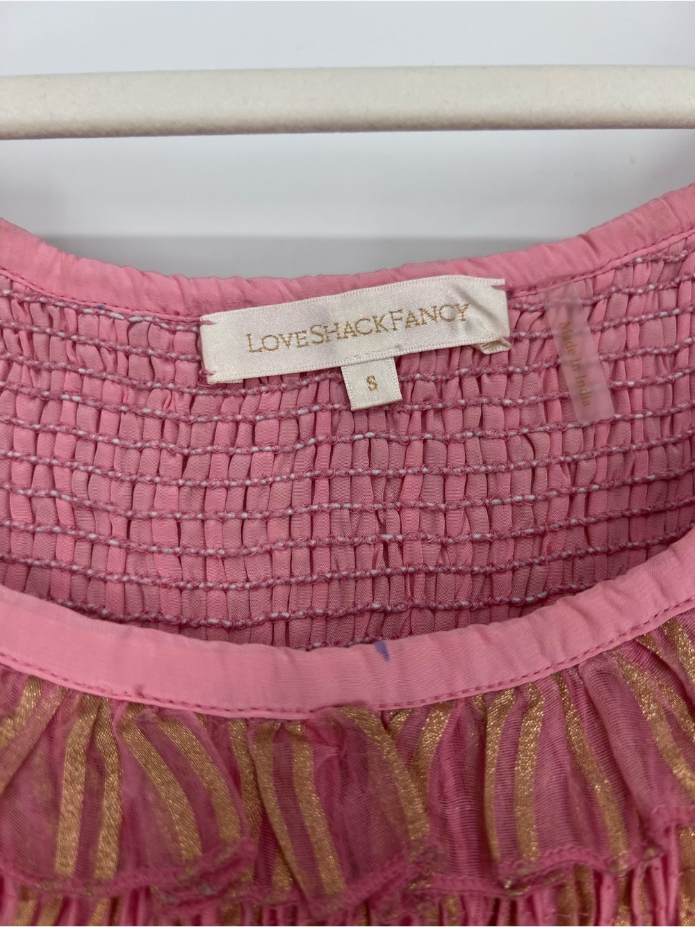 LoveShackFancy Violet Pink Silk Coquette Smocked Bow Puff Sleeve Mini Dress S - Picture 5 of 13